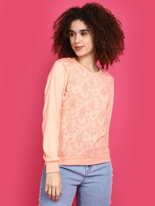 women peach floral printed pullover - 20682309 - Standard Image - 0