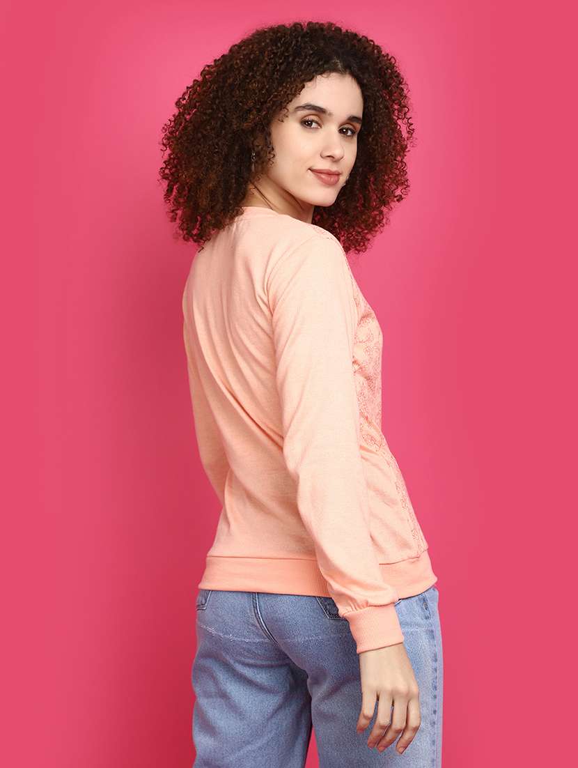 women peach floral printed pullover - 20682309 - Standard Image - 3