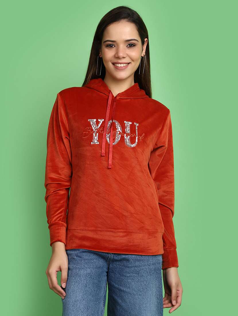 women rust hooded neck sweatshirt - 20682474 -  Zoom Image - 0