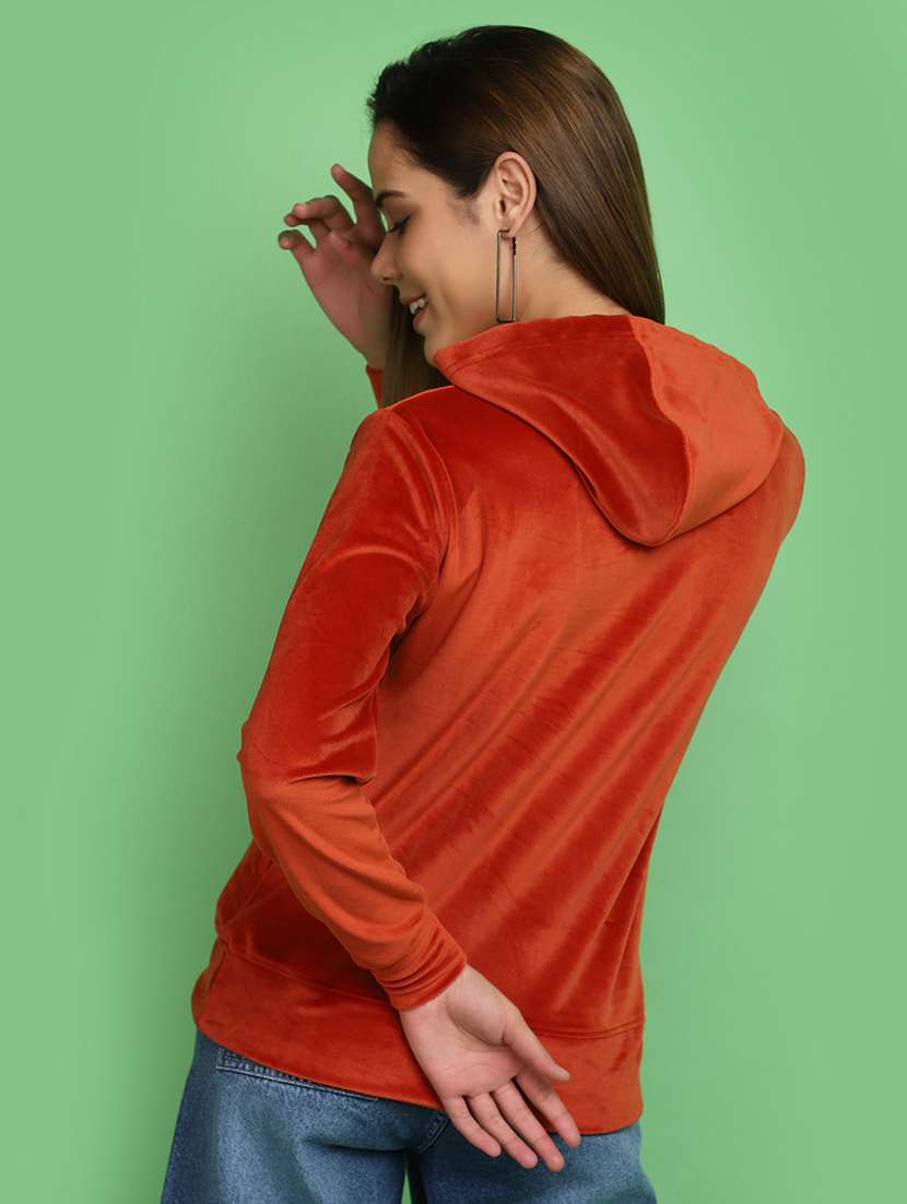 women rust hooded neck sweatshirt - 20682474 -  Standard Image - 3