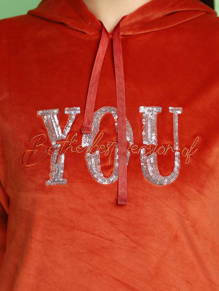 women rust hooded neck sweatshirt - 20682474 -  Standard Image - 5