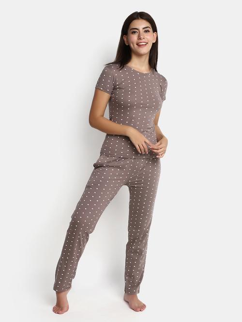 brown cotton pyjama set nightwear - 20682838 - Standard Image - 0