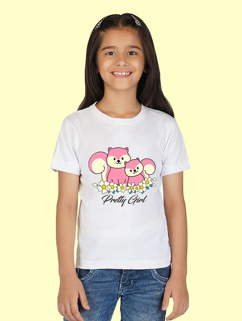 girls graphic printed round neck regular tee