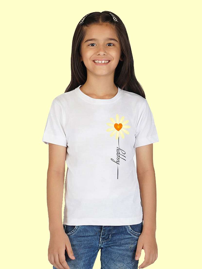 girls graphic printed round neck regular tee
