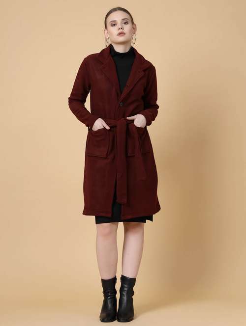 women solid lapel collar trench coat - 20683120 -  Standard Image - 0