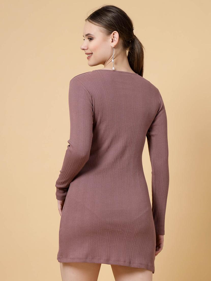 women solid long sleeves bodycon dress - 20683121 - Standard Image - 3
