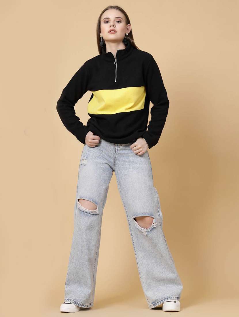 black color block long sleeve sweatshirt - 20683126 -  Standard Image - 3