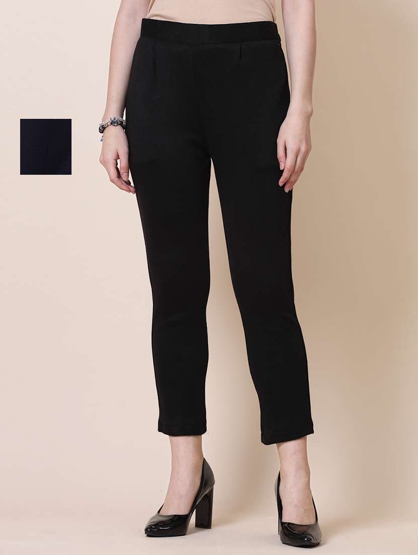 set of 2 solid flat front trousers