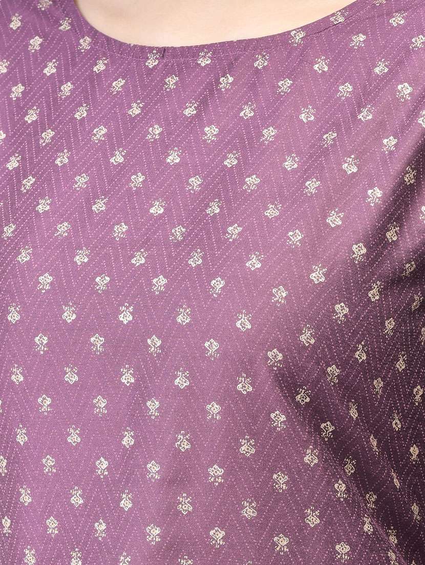 women purple round neck straight kurta - 20683349 -  Standard Image - 5