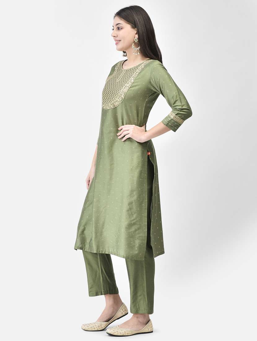 neo mint three quarter sleeve straight kurta - 20683361 -  Standard Image - 3