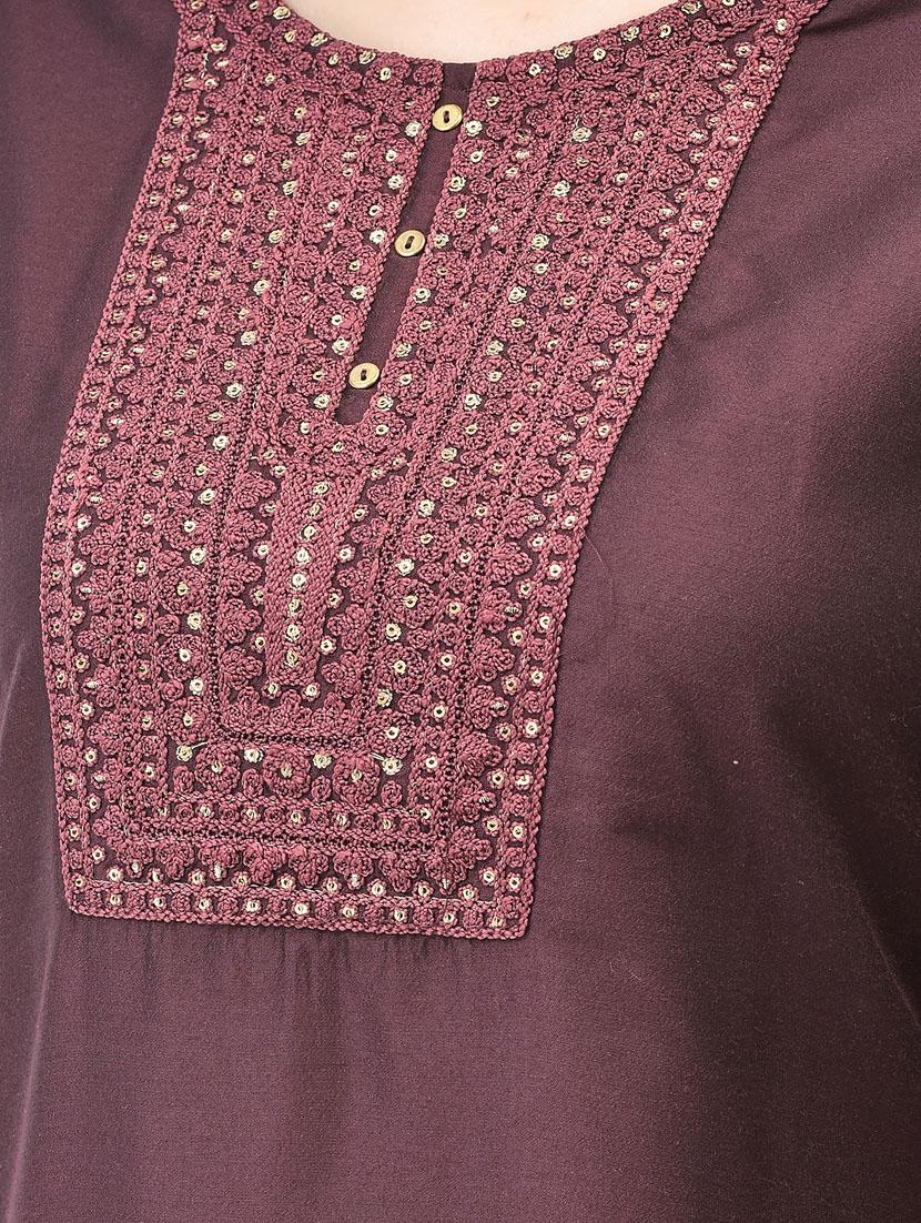 purple three quarter sleeve straight kurta - 20683364 - Standard Image - 5