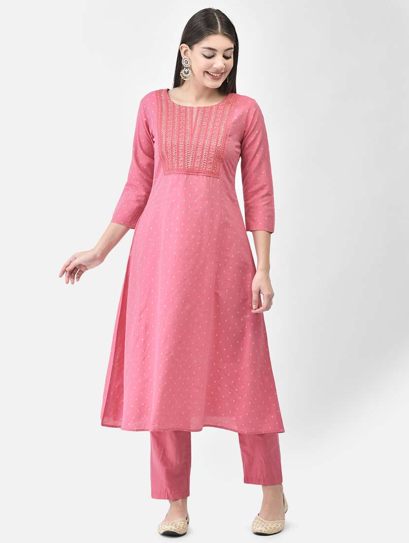 pink three quarter sleeve a-line kurta