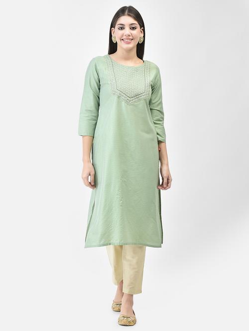 ai aqua three quarter sleeve straight kurta - 20683368 -  Standard Image - 0