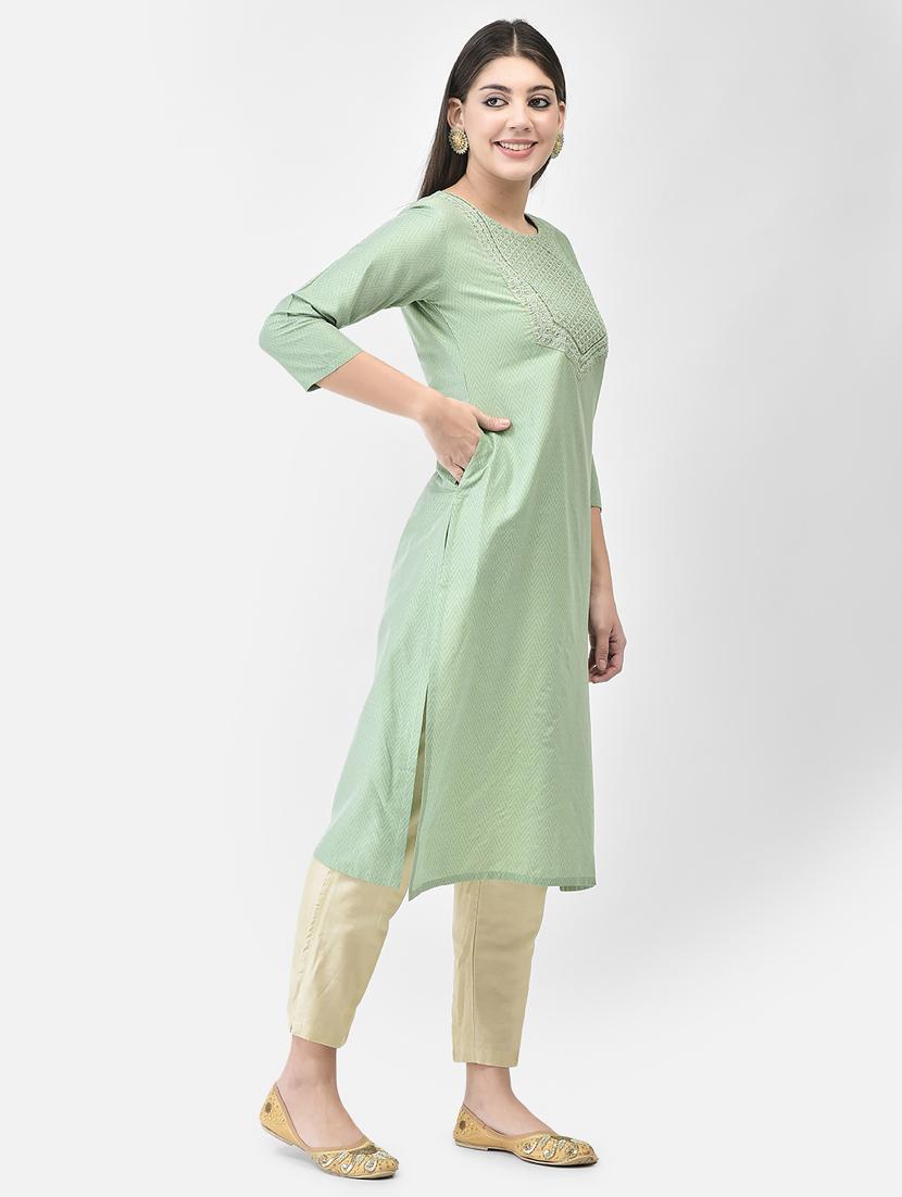 ai aqua three quarter sleeve straight kurta - 20683368 - Standard Image - 3