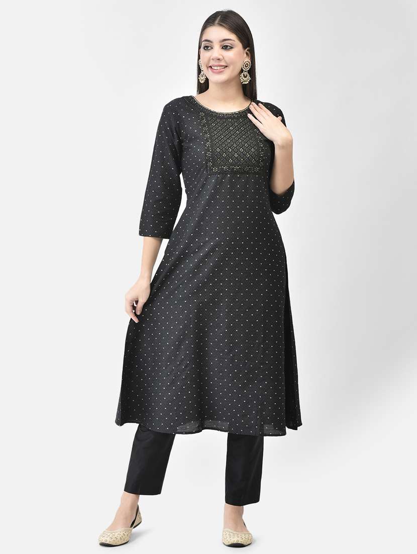 women black round neck a-line kurta