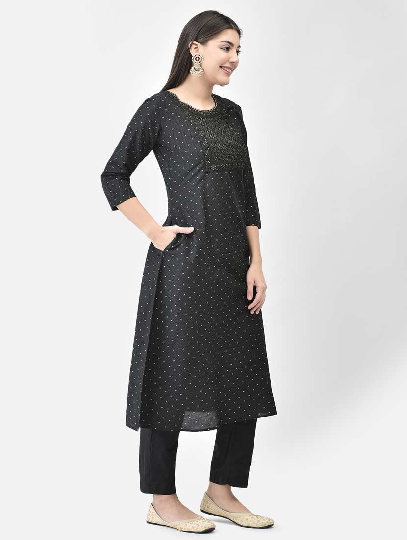 women black round neck a-line kurta - 20683371 -  Standard Image - 3