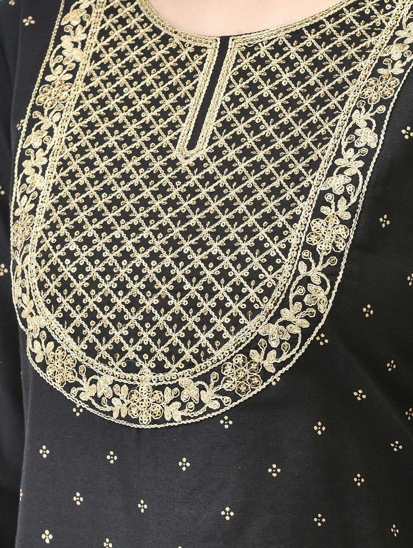 women black round neck straight kurta - 20683372 -  Standard Image - 5