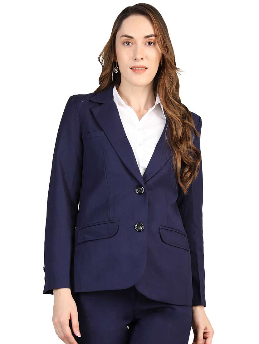 solid blue cotton casual blazer