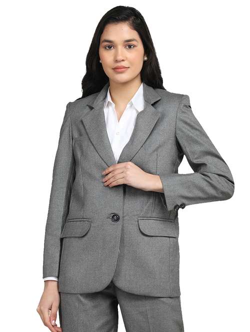 women grey solid full sleeve casual blazer - 20683744 -  Standard Image - 0