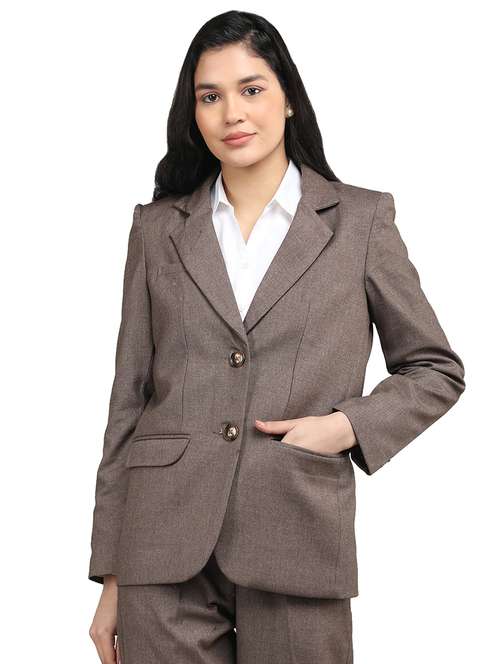 solid brown cotton casual blazer - 20683745 -  Standard Image - 0
