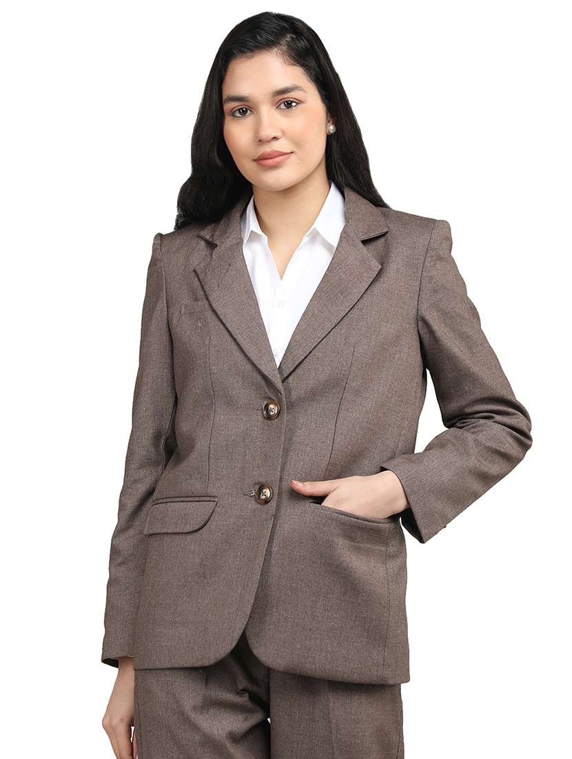 solid brown cotton casual blazer