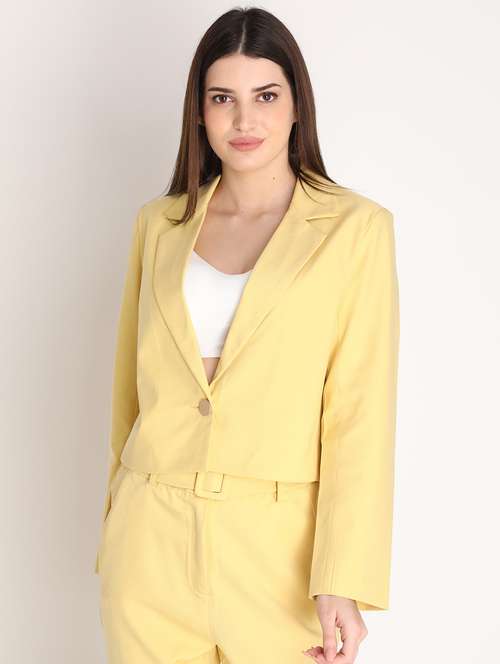 solid yellow casual crop blazer - 20683747 -  Standard Image - 0