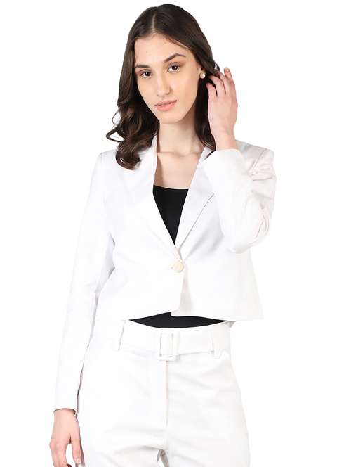 solid white casual crop blazer - 20683748 -  Standard Image - 0