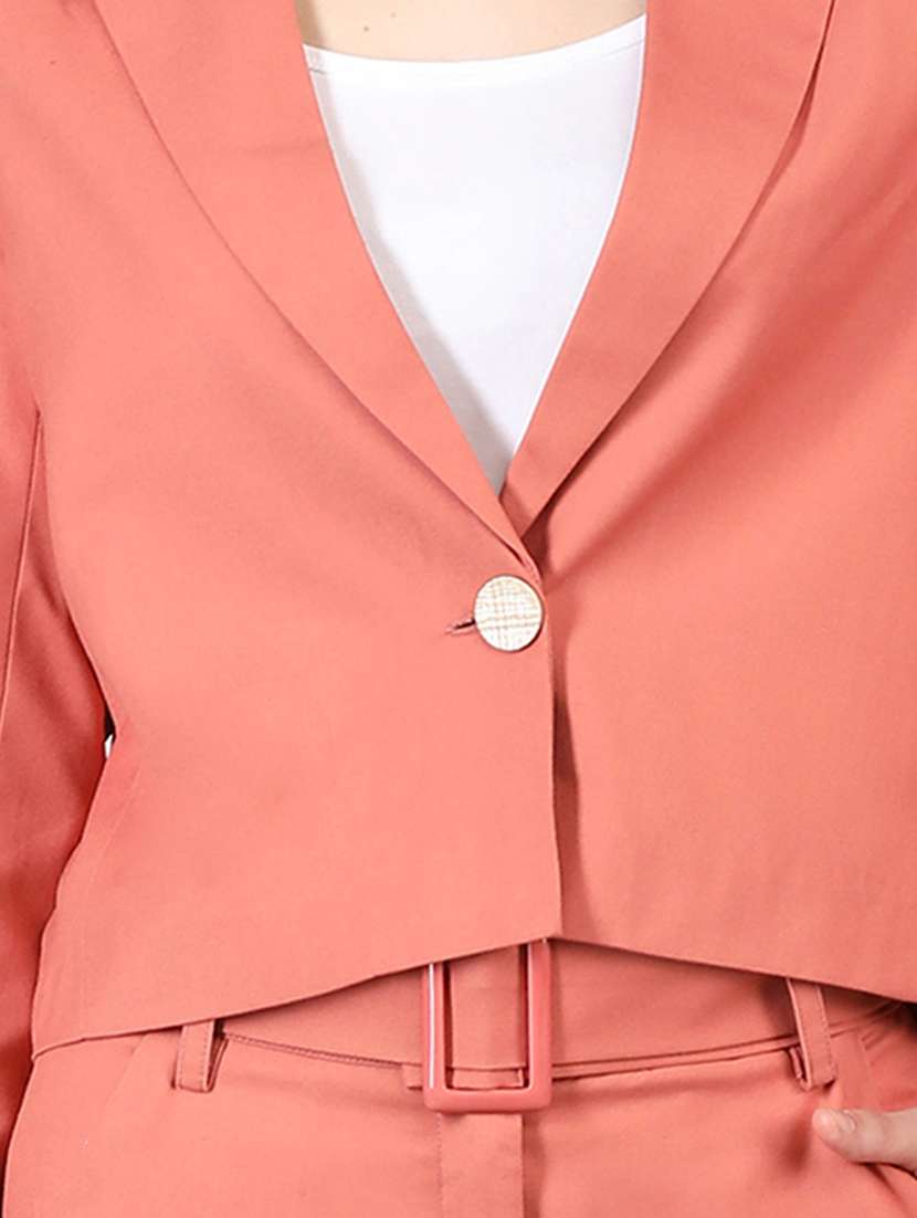 rsolid orange casual crop blazer - 20683749 -  Standard Image - 3