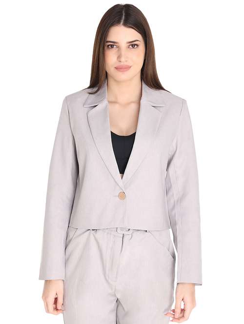 women grey solid full sleeve casual blazer - 20683757 -  Standard Image - 0