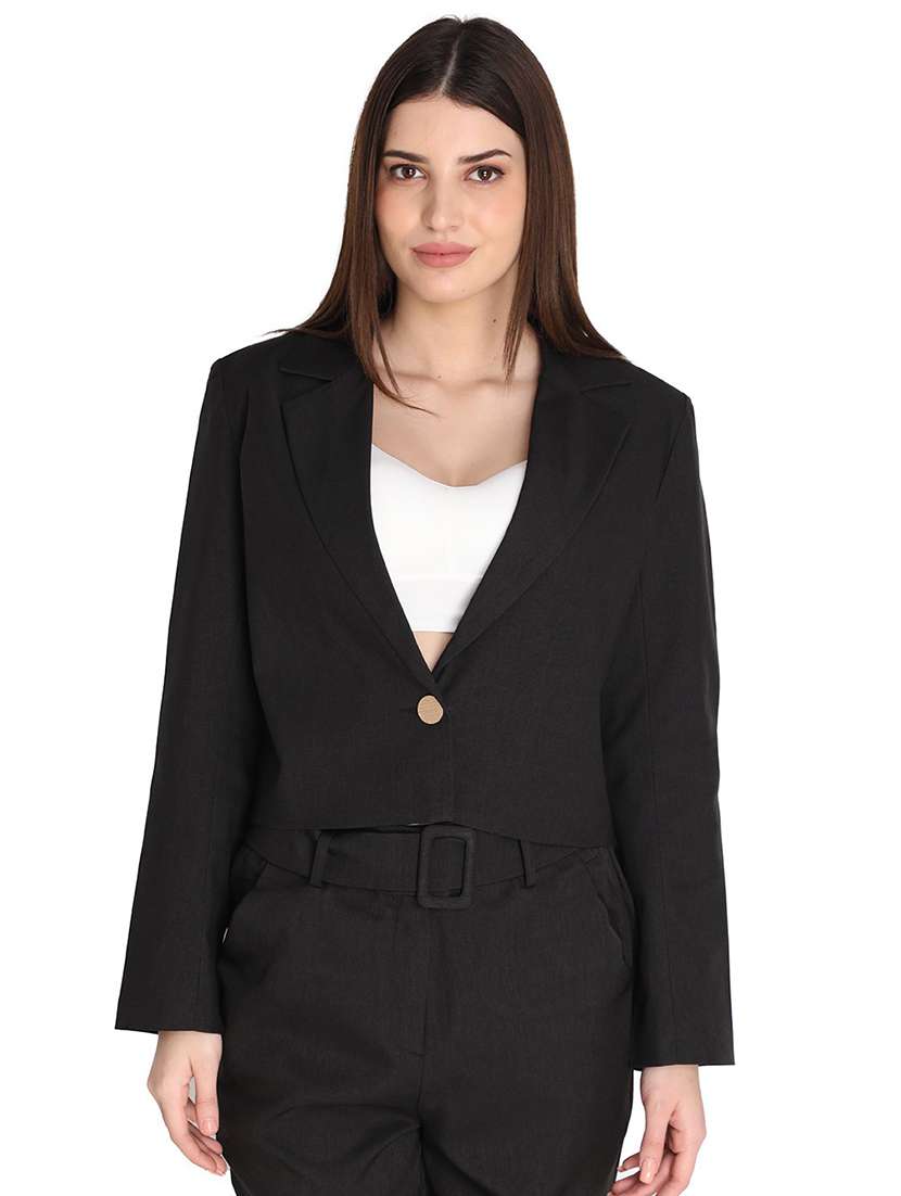 solid black casual crop blazer - 20683760 - Zoom Image - 0