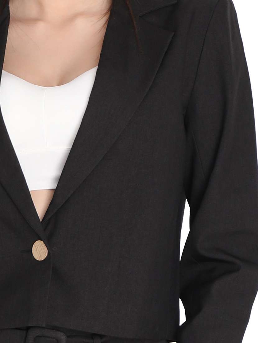 solid black casual crop blazer - 20683760 - Standard Image - 3