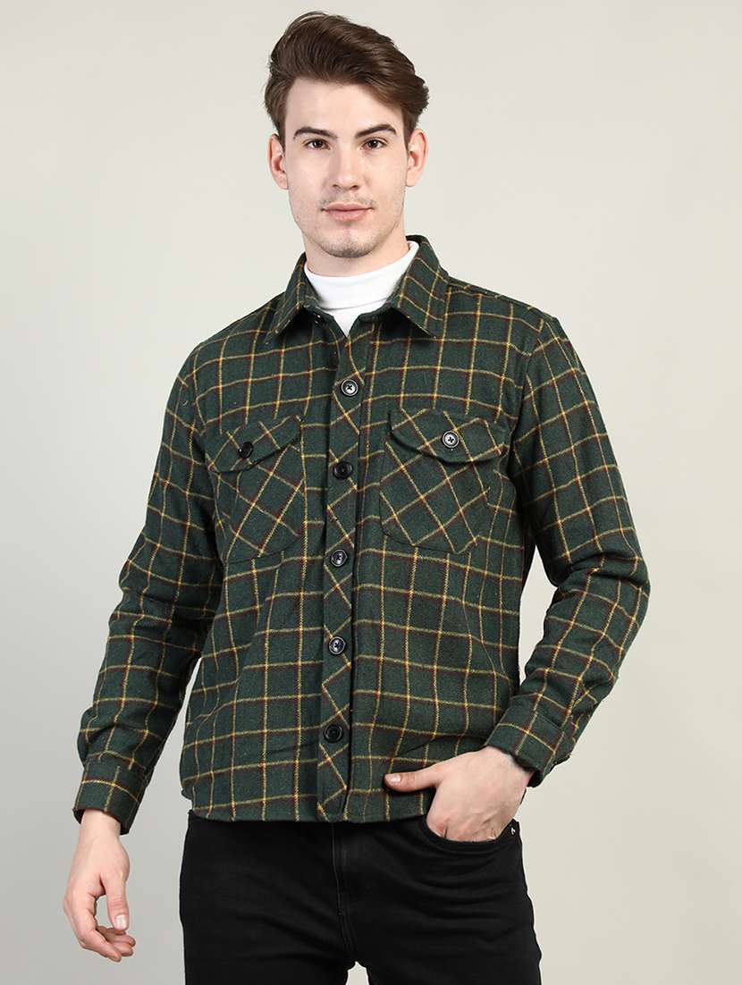 green checkered casual jacket