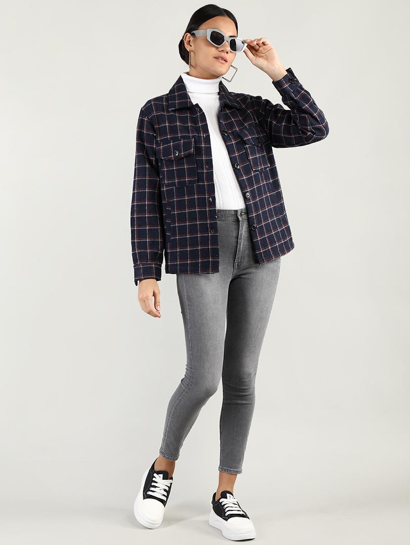women checkered collared long sleeves coat - 20683819 - Standard Image - 3