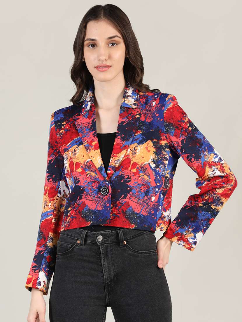 women multi color full sleeve casual blazer