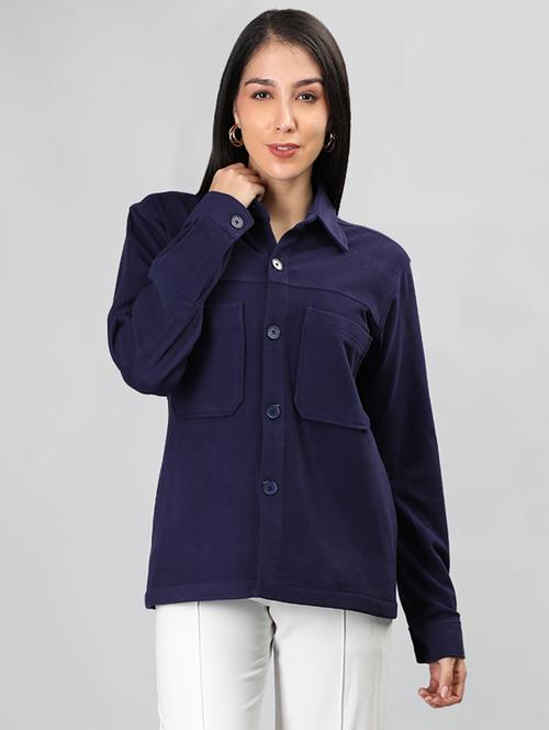 women navy blue solid regular shirt - 20683847 -  Standard Image - 0