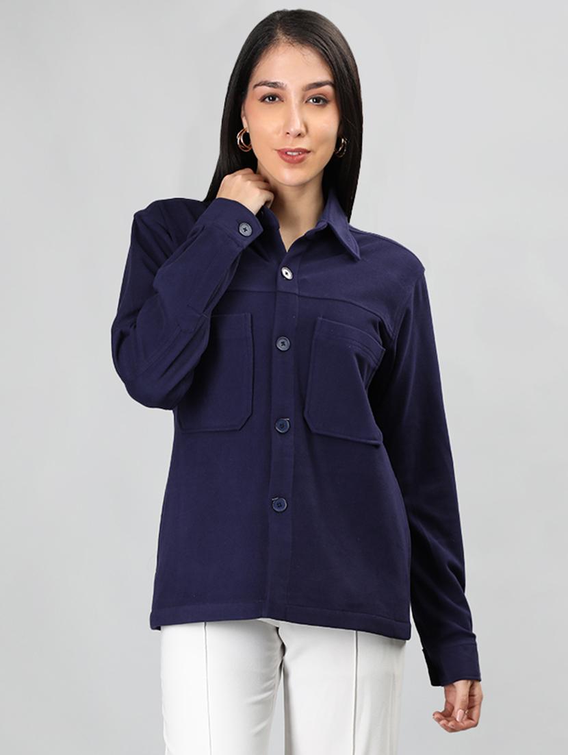 women navy blue solid regular shirt - 20683847 -  Zoom Image - 0