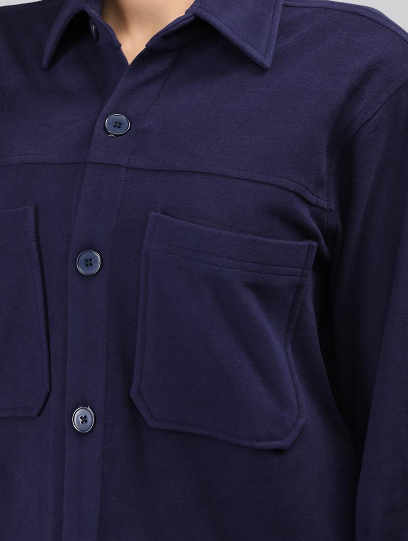 women navy blue solid regular shirt - 20683847 - Standard Image - 3