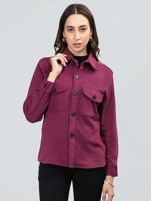 women maroon solid regular shirt - 20683848 - Standard Image - 0