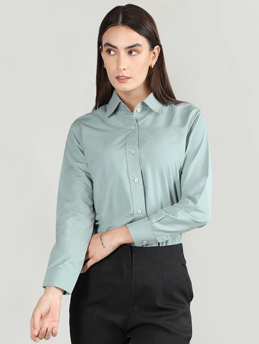 solid green cotton casual shirt - 20683851 - Zoom Image - 0