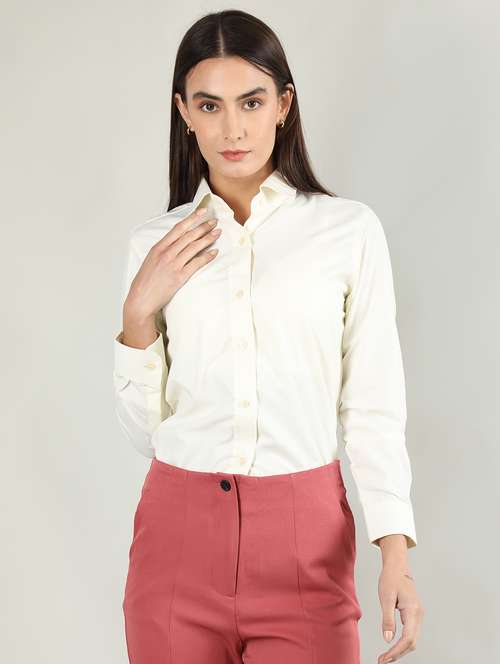 women cream solid full sleeve regular shirt - 20683853 -  Standard Image - 0