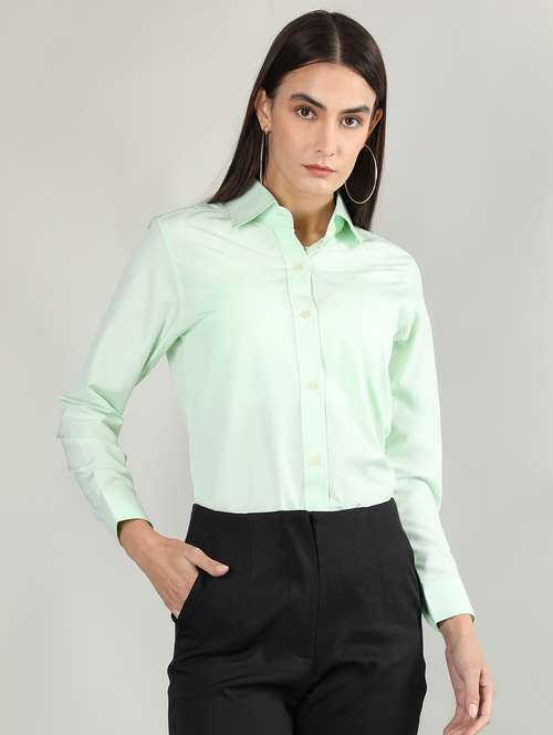 women sea green solid full sleeve regular shirt - 20683857 -  Standard Image - 0