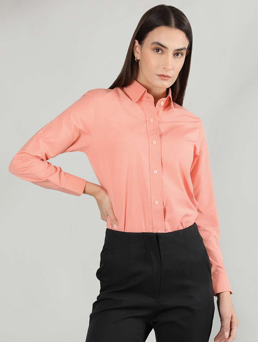women pink solid full sleeve regular shirt