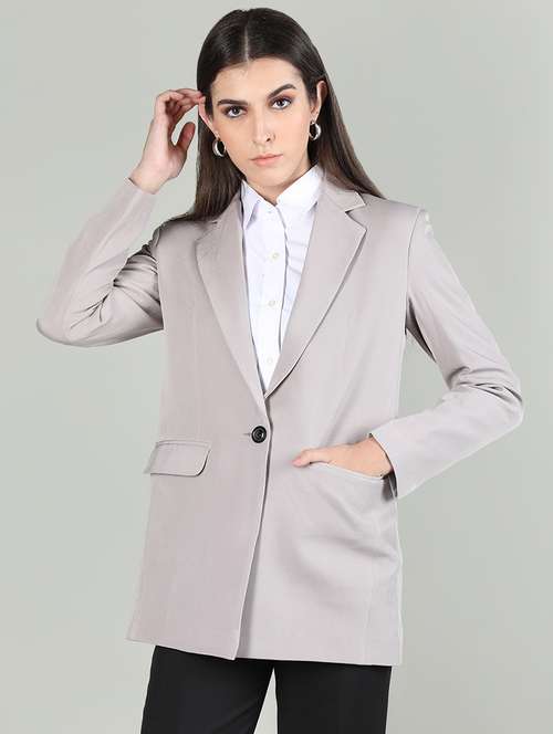 women grey solid full sleeve summer jacket - 20683876 - Standard Image - 0