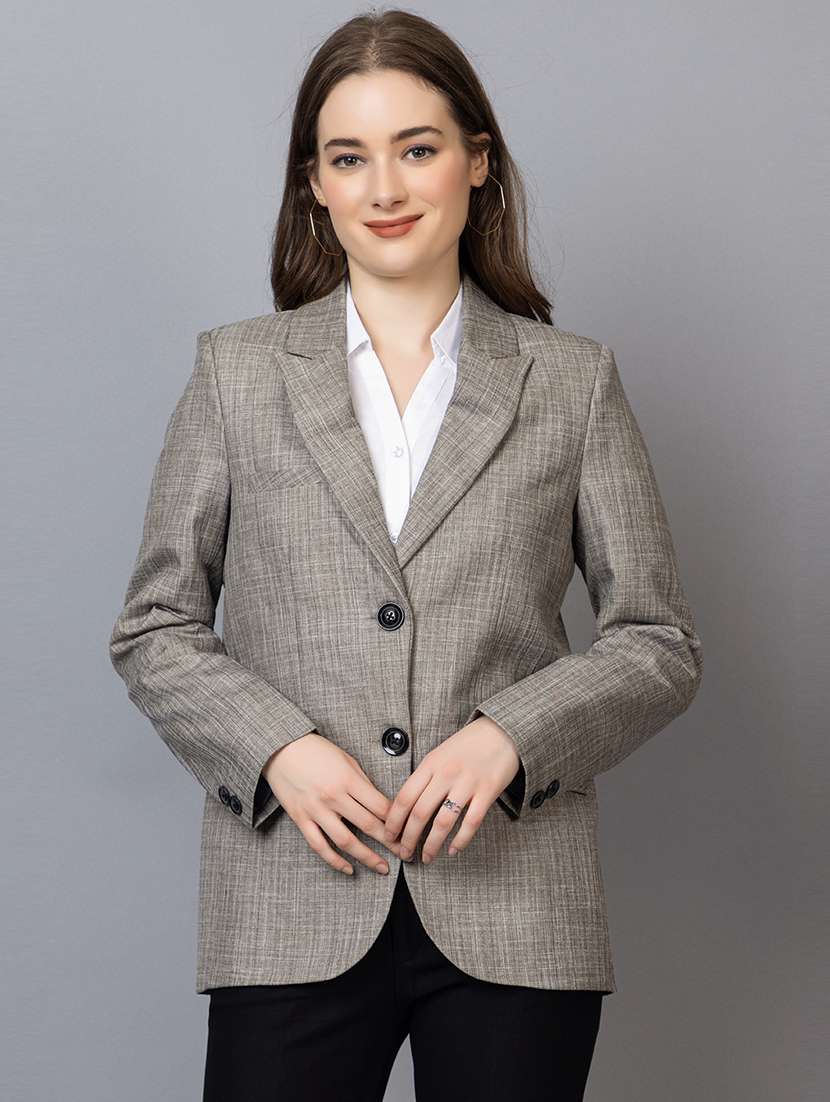women grey solid full sleeve summer jacket