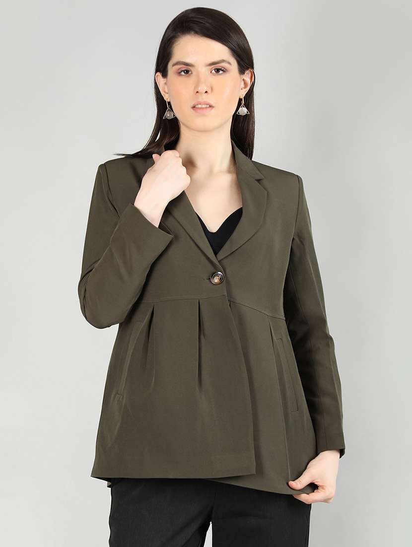 women green solid long sleeve summer jacket