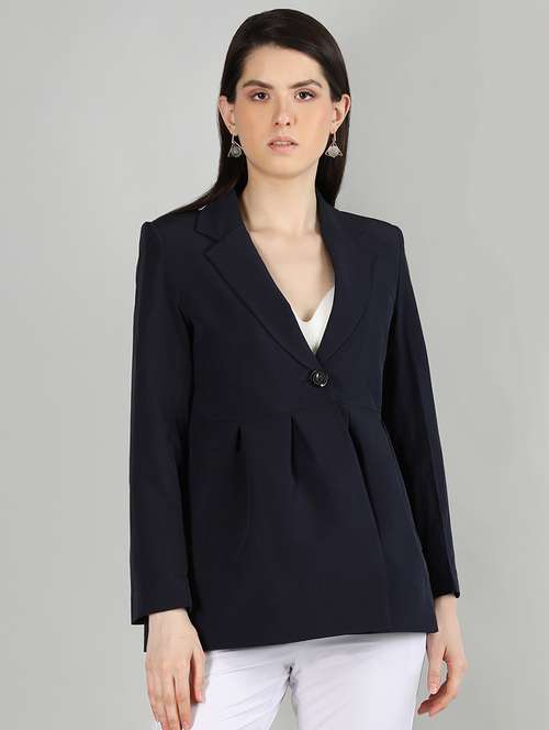 women navy blue solid full sleeve summer jacket - 20683889 -  Standard Image - 0
