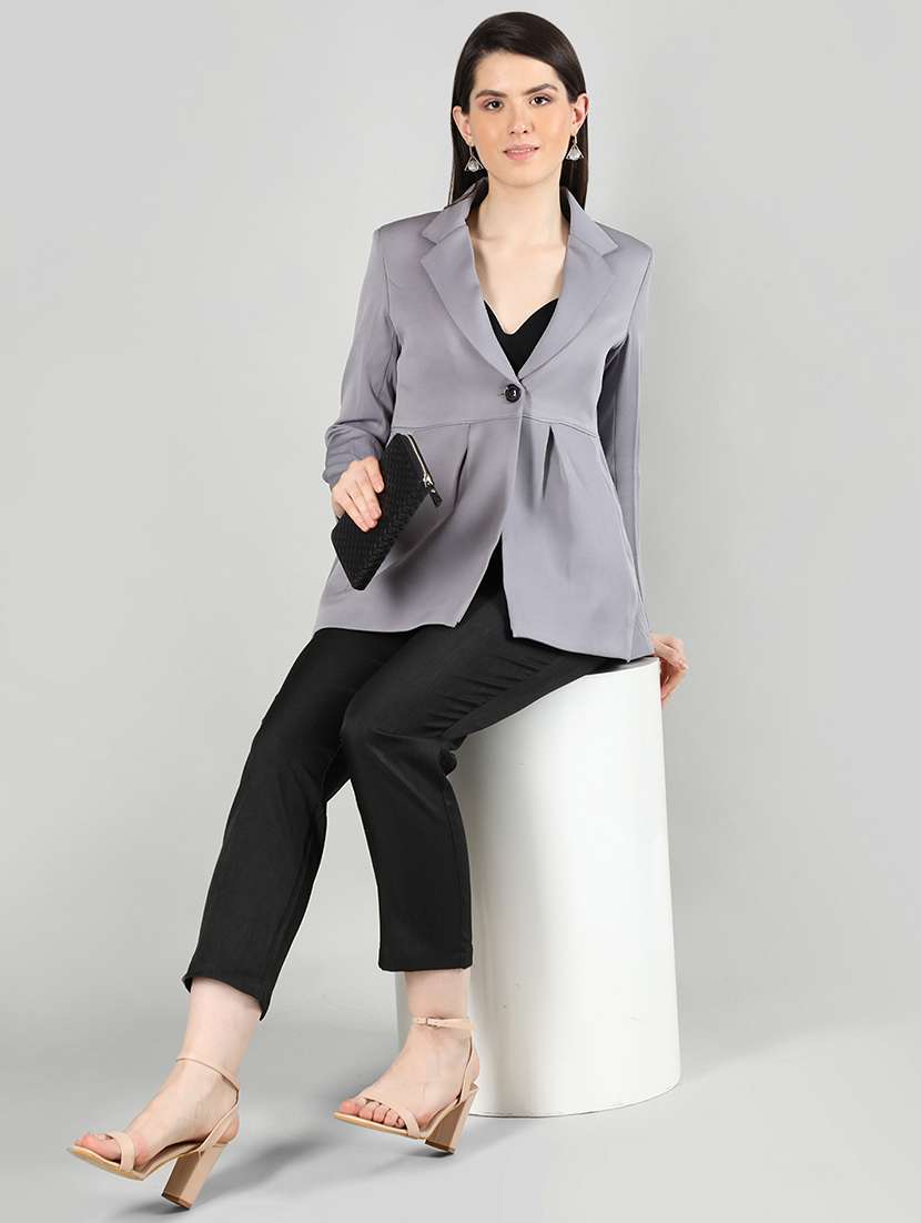 women grey solid full sleeve summer jacket - 20683892 - Standard Image - 3