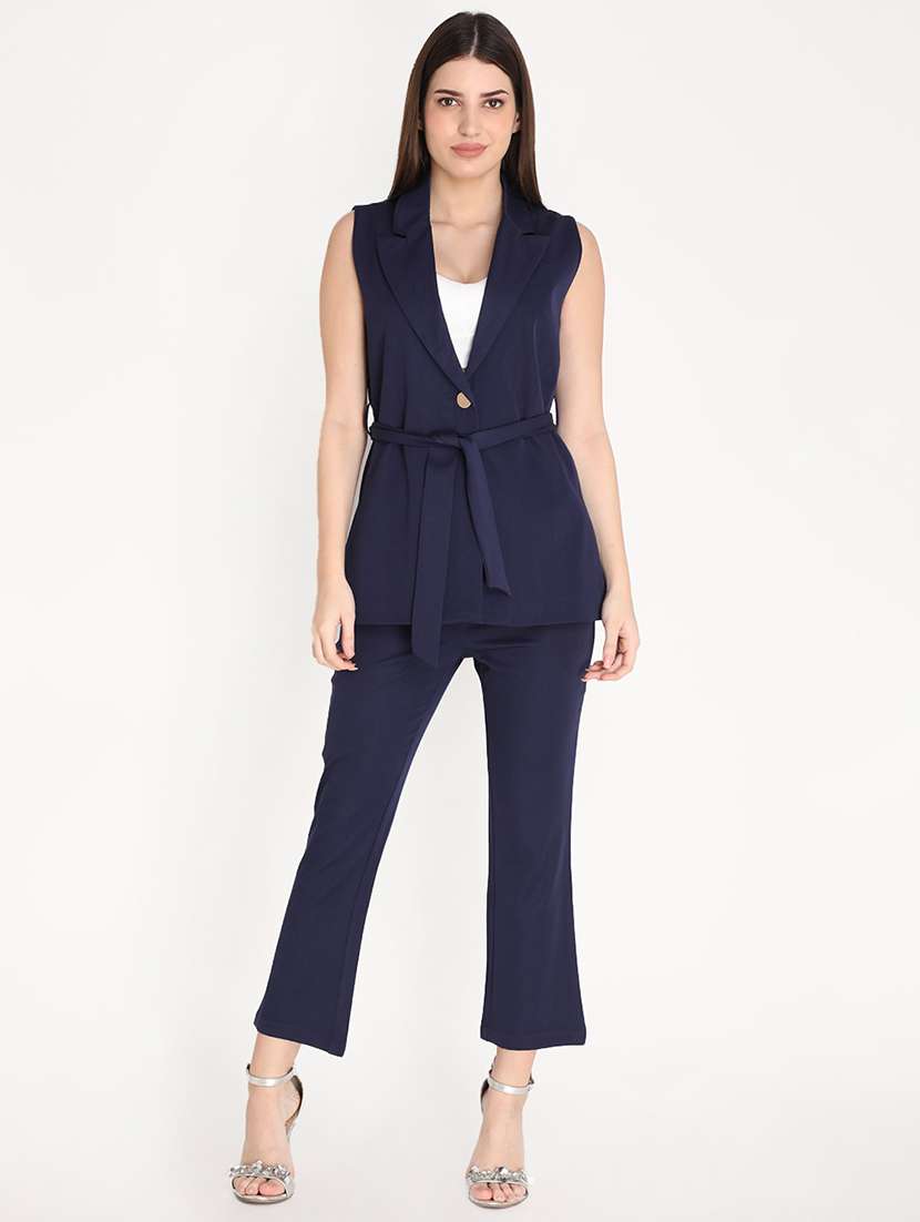women mid-rise navy blue solid track pant - 20683915 - Standard Image - 3