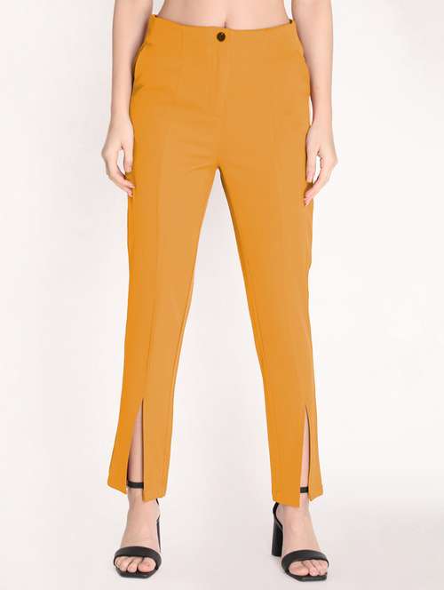women mid-rise orange solid full length trouser - 20683916 -  Standard Image - 0