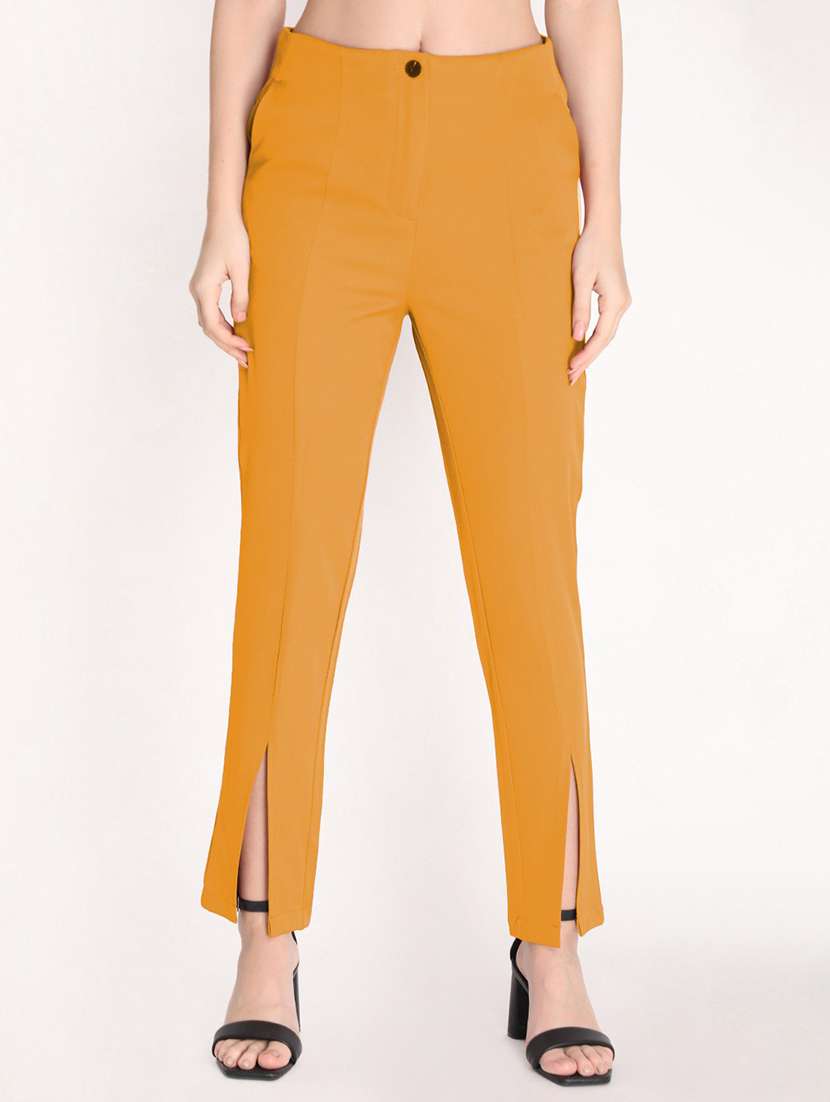 women mid-rise orange solid full length trouser - 20683916 -  Zoom Image - 0
